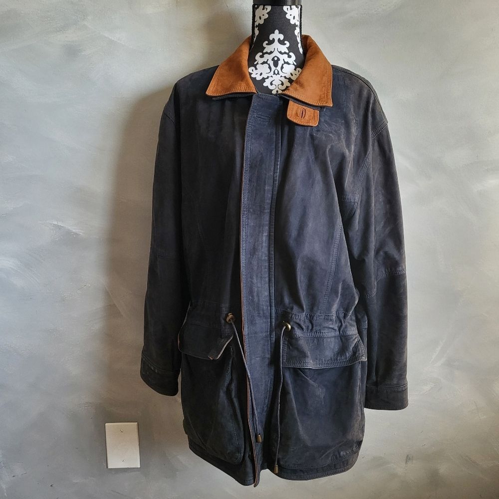 Vintage Leather Vera PELLE Barn Coat Jacket Italy Ash Black Brown Tan Size M